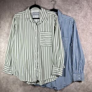 Lola River Shirt Womens Large Blue Green Striped Button Up‎ Long Sleeve Lot of 2
